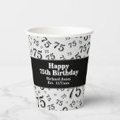 Gobelets En Papier 75e Joyeux anniversaire noir/blanc Motif numérique (Recto)