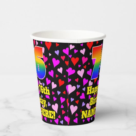 Gobelets En Papier 76e anniversaire : Amour Hearts Motif, Arc-en-ciel (Droite)