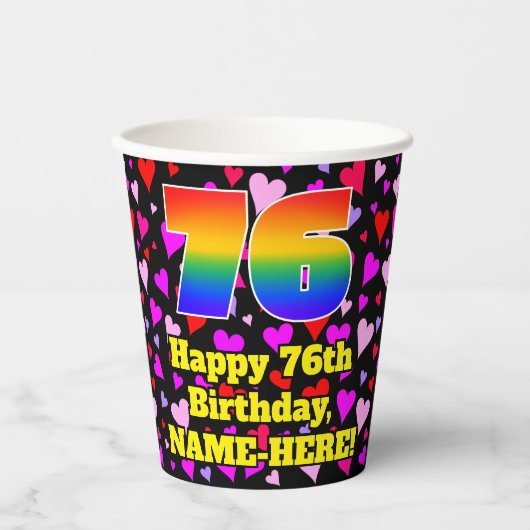 Gobelets En Papier 76e anniversaire : Amour Hearts Motif, Arc-en-ciel (Recto)