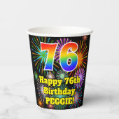 Gobelets En Papier 76e anniversaire : Fun Fireworks Motif + Rainbow 7 (Verso)
