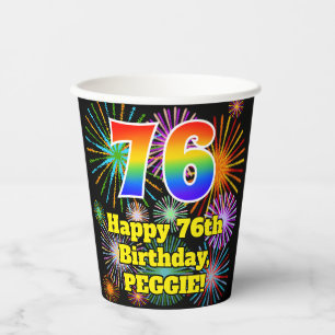 Gobelets En Papier 76e anniversaire : Fun Fireworks Motif + Rainbow 7