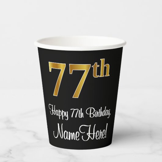 Gobelets En Papier 77e anniversaire - Elégant luxe Faux Gold Look # (Recto)