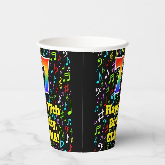 Gobelets En Papier 77e anniversaire : Fun Music Notes Motif, Rainbow (Droite)