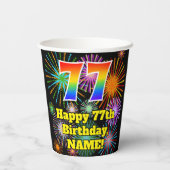 Gobelets En Papier 77ème anniversaire : Fun Fireworks Motif + Rainbow (Verso)