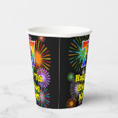 Gobelets En Papier 77ème anniversaire : Fun Fireworks Motif + Rainbow (Droite)