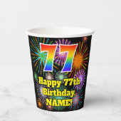 Gobelets En Papier 77ème anniversaire : Fun Fireworks Motif + Rainbow (Recto)