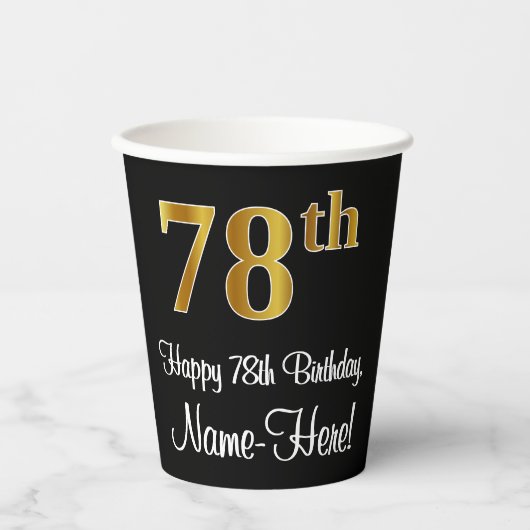 Gobelets En Papier 78e anniversaire - Elégant luxe Faux Gold Look # (Recto)