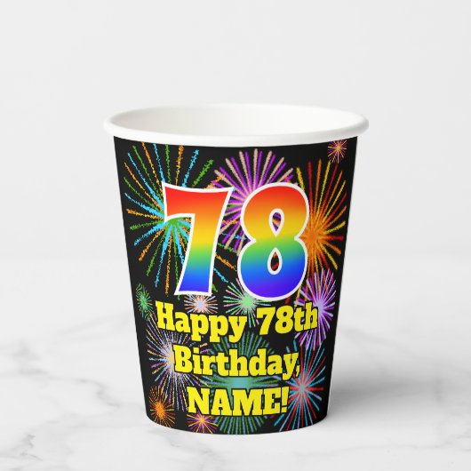 Gobelets En Papier 78e anniversaire : Fun Fireworks Motif + Rainbow 7 (Verso)