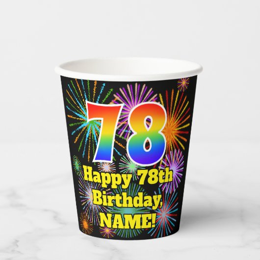 Gobelets En Papier 78e anniversaire : Fun Fireworks Motif + Rainbow 7 (Recto)