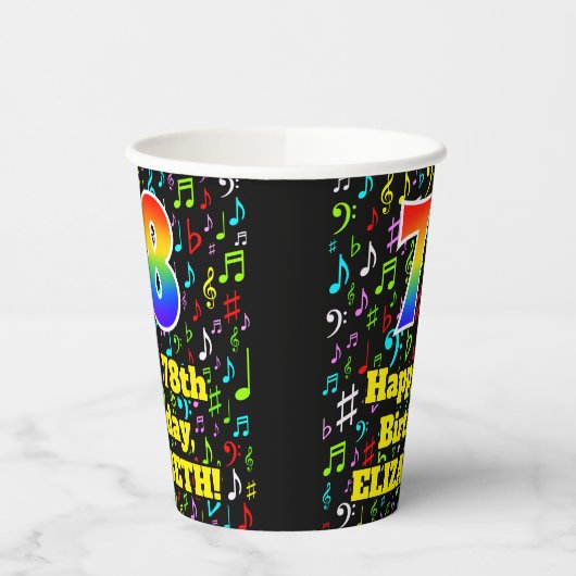 Gobelets En Papier 78e anniversaire : Fun Music Notes Motif, Rainbow (Gauche)