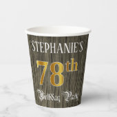 Gobelets En Papier 78e fête d'anniversaire — Faux Gold & Faux Wood Lo (Recto)