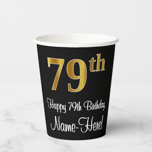 Gobelets En Papier 79e anniversaire - Elégant luxe Faux Gold Look # (Verso)