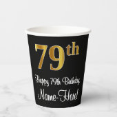 Gobelets En Papier 79e anniversaire - Elégant luxe Faux Gold Look # (Recto)