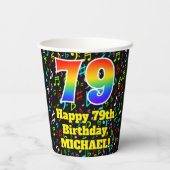 Gobelets En Papier 79e anniversaire : Fun Music Notes Motif, Rainbow  (Verso)