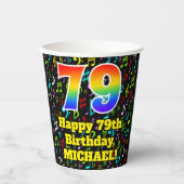 Gobelets En Papier 79e anniversaire : Fun Music Notes Motif, Rainbow  (Recto)