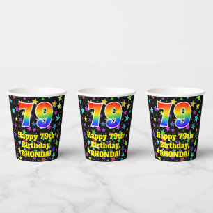 Gobelets En Papier 79e anniversaire : Fun Stars Motif et Rainbow 79