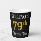 Gobelets En Papier 79e Birthday Party — Fancy Script, Faux Gold Look (Recto)