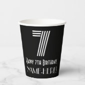 Gobelets En Papier 7e anniversaire — Art Déco Inspiré Look "7" + Nom (Recto)