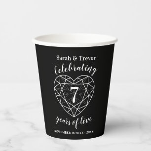 Gobelets En Papier 7e anniversaire noir onyx coeur photo tasses de pa