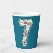 Gobelets En Papier 7e anniversaire Turquoise photo Collage bleu jaune (Recto)