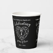 Gobelets En Papier 7e Mariage Anniversaire coeur ligne noir onyx (Recto)