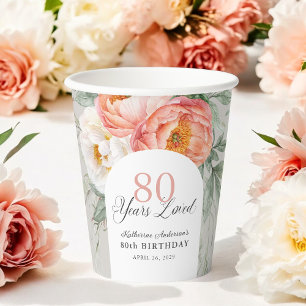 Gobelets En Papier 80 Ans Feminine Floral Aimée 80e Anniversaire