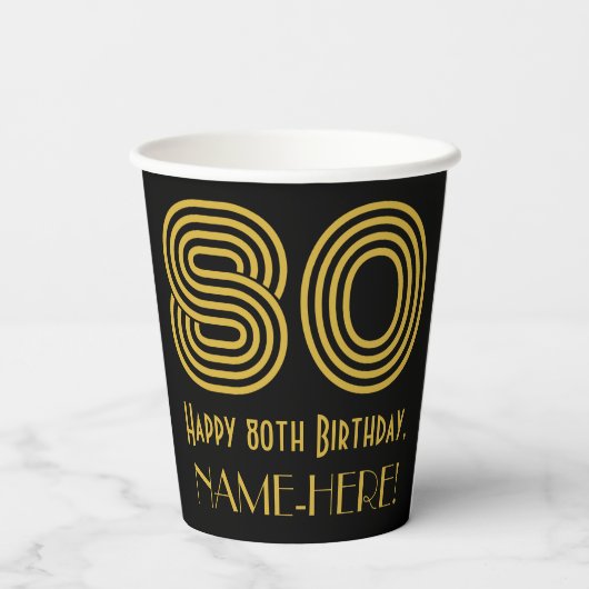 Gobelets En Papier 80e anniversaire : Art Déco Inspiré Look "80" & No (Verso)