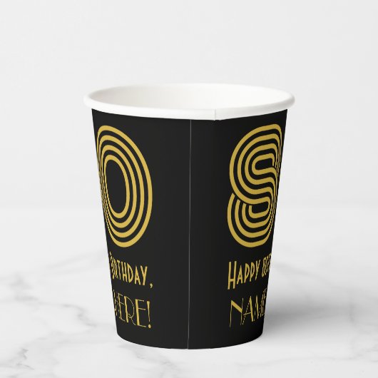 Gobelets En Papier 80e anniversaire : Art Déco Inspiré Look "80" & No (Droite)