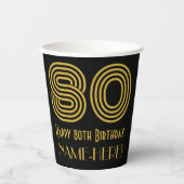 Gobelets En Papier 80e anniversaire : Art Déco Inspiré Look "80" & No (Recto)