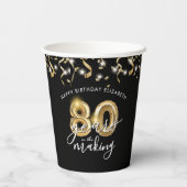 Gobelets En Papier 80e anniversaire Black Gold Script Streamers (Verso)