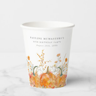Gobelets En Papier 80e anniversaire Citrouille Fleur sauvage personna