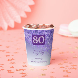 Gobelets En Papier 80e anniversaire Classy Falling Purple Parties sci