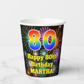 Gobelets En Papier 80e anniversaire : Fun Motif Fireworks + Rainbow 8 (Verso)