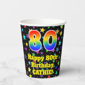 Gobelets En Papier 80e anniversaire : Fun Stars Motif et Rainbow 80 (Verso)