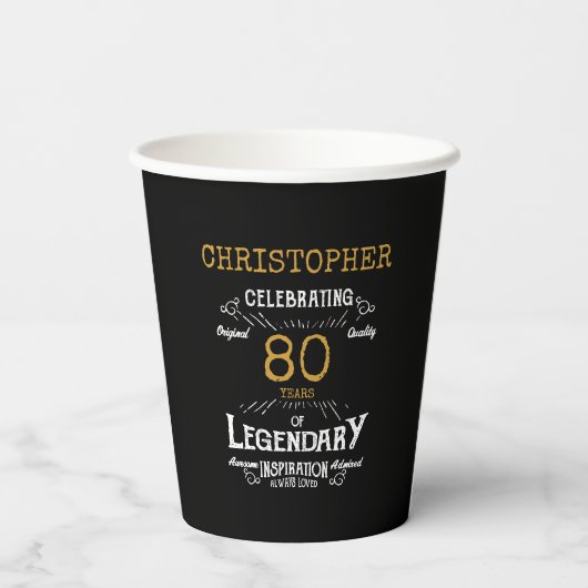 Gobelets En Papier 80e anniversaire Légendaire Black Gold Retro (Verso)