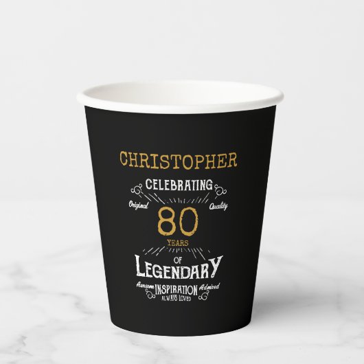 Gobelets En Papier 80e anniversaire Légendaire Black Gold Retro (Recto)