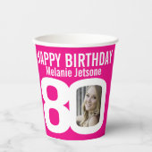 Gobelets En Papier 80e anniversaire sur mesure deux photo rose blanc (Recto)