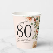 Gobelets En Papier 80e anniversaire Vintage Floral (Verso)