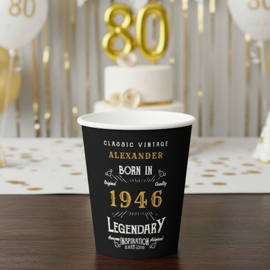 Gobelets En Papier 80th Birthday 1946 Legendary Retro