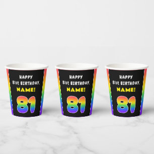 Gobelets En Papier 81e anniversaire : Arc-en-ciel coloré # 81, Nom pe