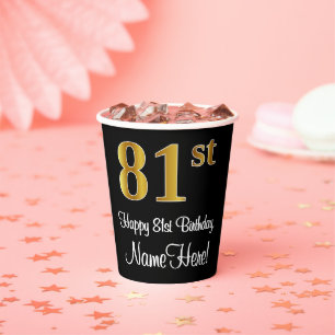 Gobelets En Papier 81e anniversaire - Elégant luxe Faux Gold Look #