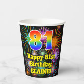 Gobelets En Papier 81e anniversaire : Fun Motif feux d'artifice + Arc (Recto)