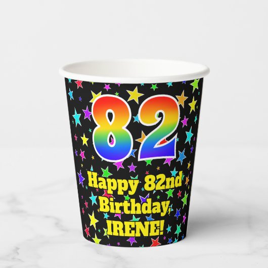 Gobelets En Papier 82e anniversaire : Fun Stars Motif et Rainbow 82 (Verso)