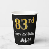 Gobelets En Papier 83e anniversaire - Elégant luxe Faux Gold Look # (Verso)