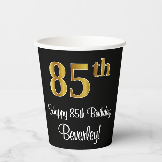 Gobelets En Papier 85e anniversaire - Elégant luxe Faux Gold Look # (Recto)