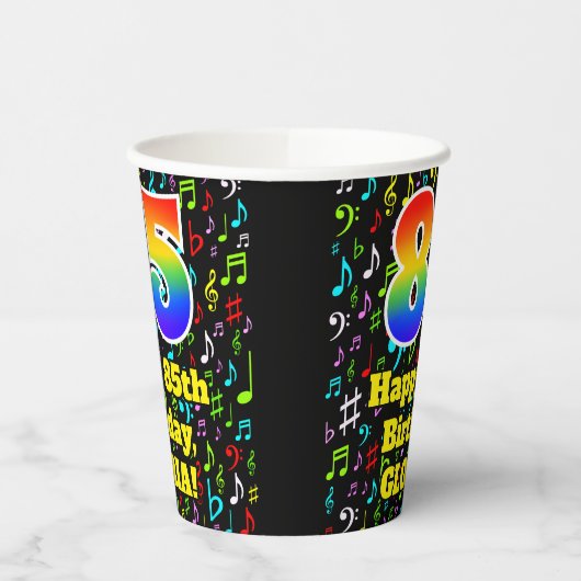Gobelets En Papier 85e anniversaire : Fun Music Notes Motif, Arc-en-c (Gauche)