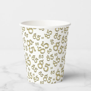 Gobelets En Papier 85e anniversaire Random Number Motif Gold/White