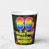 Gobelets En Papier 86ème anniversaire : Fun Fireworks Motif + Rainbow (Verso)