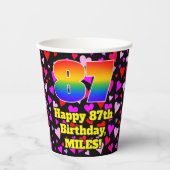 Gobelets En Papier 87e anniversaire : Amour Hearts Motif, Arc-en-ciel (Recto)