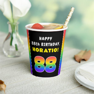 Gobelets En Papier 88e anniversaire : Arc-en-ciel coloré # 88, Nom pe
